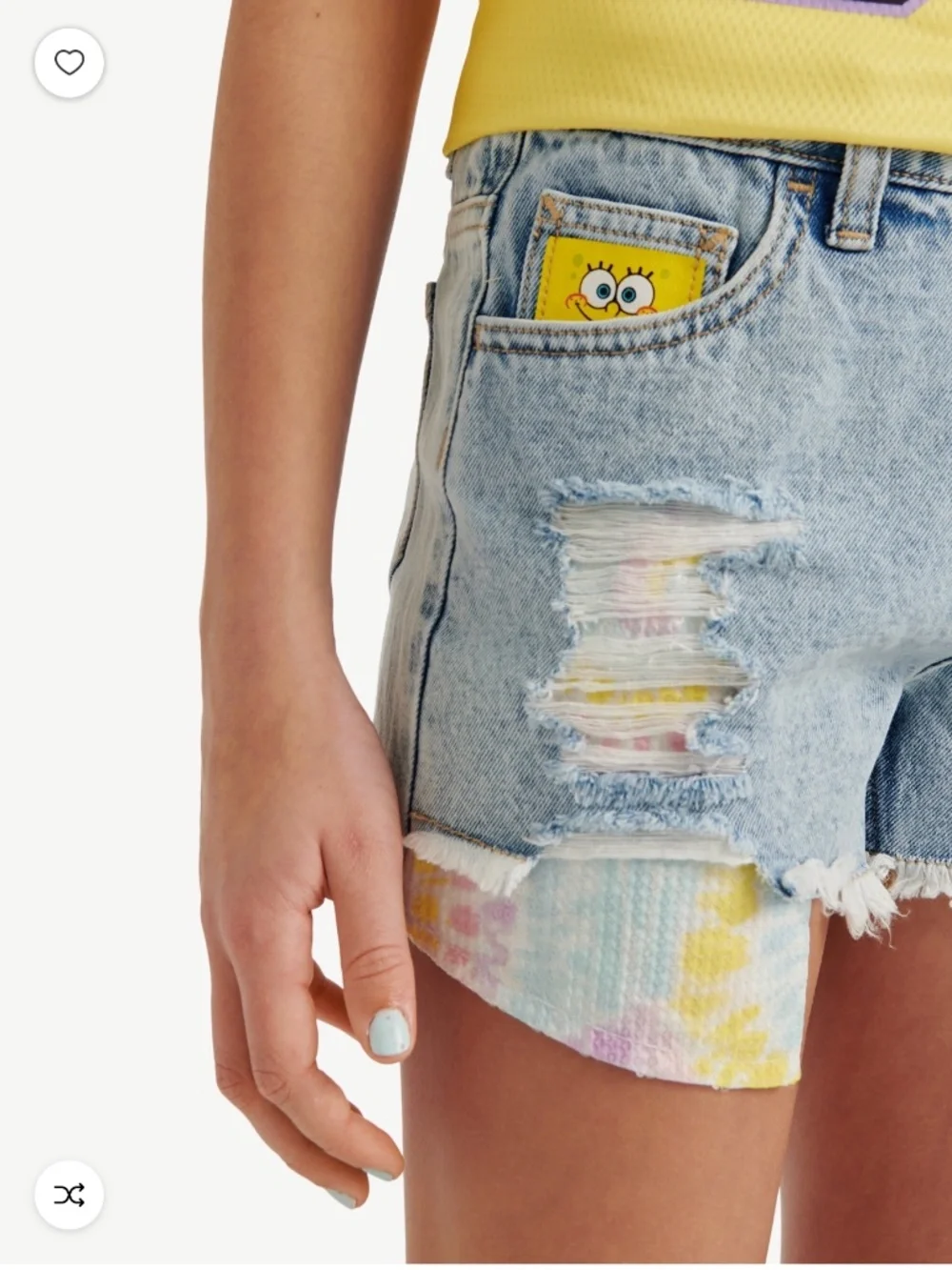 SpongeBob Girls Justice Light Wash Blue Denim Sequin Shorts Size 6 NWT